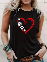 Heart Print Tank Top Sleeveless Casual Top for Women