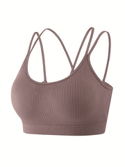 5pcs Solid Ribbed Wireless Bras Double Straps Women's Lingerie