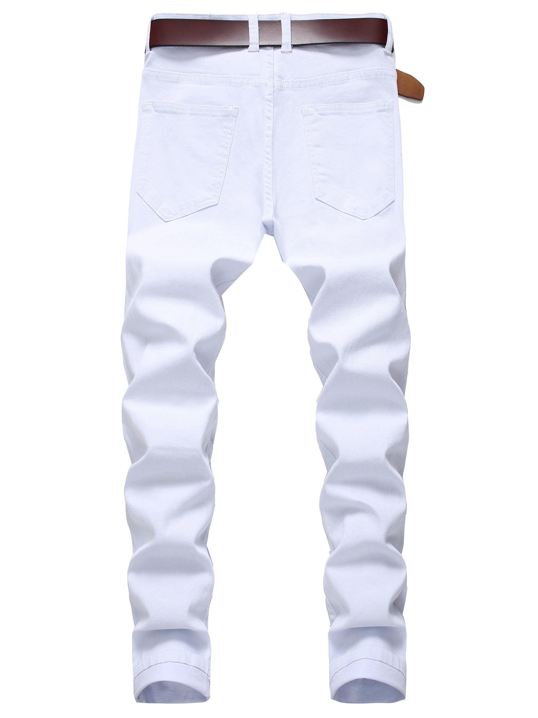 Mens Ripped Straight Denim Jeans Regular Wash With Pockets