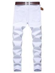 Mens Ripped Straight Denim Jeans Regular Wash With Pockets