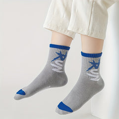 5 Pairs Boys Letter Pattern Crew Socks Cotton Blend Casual Style