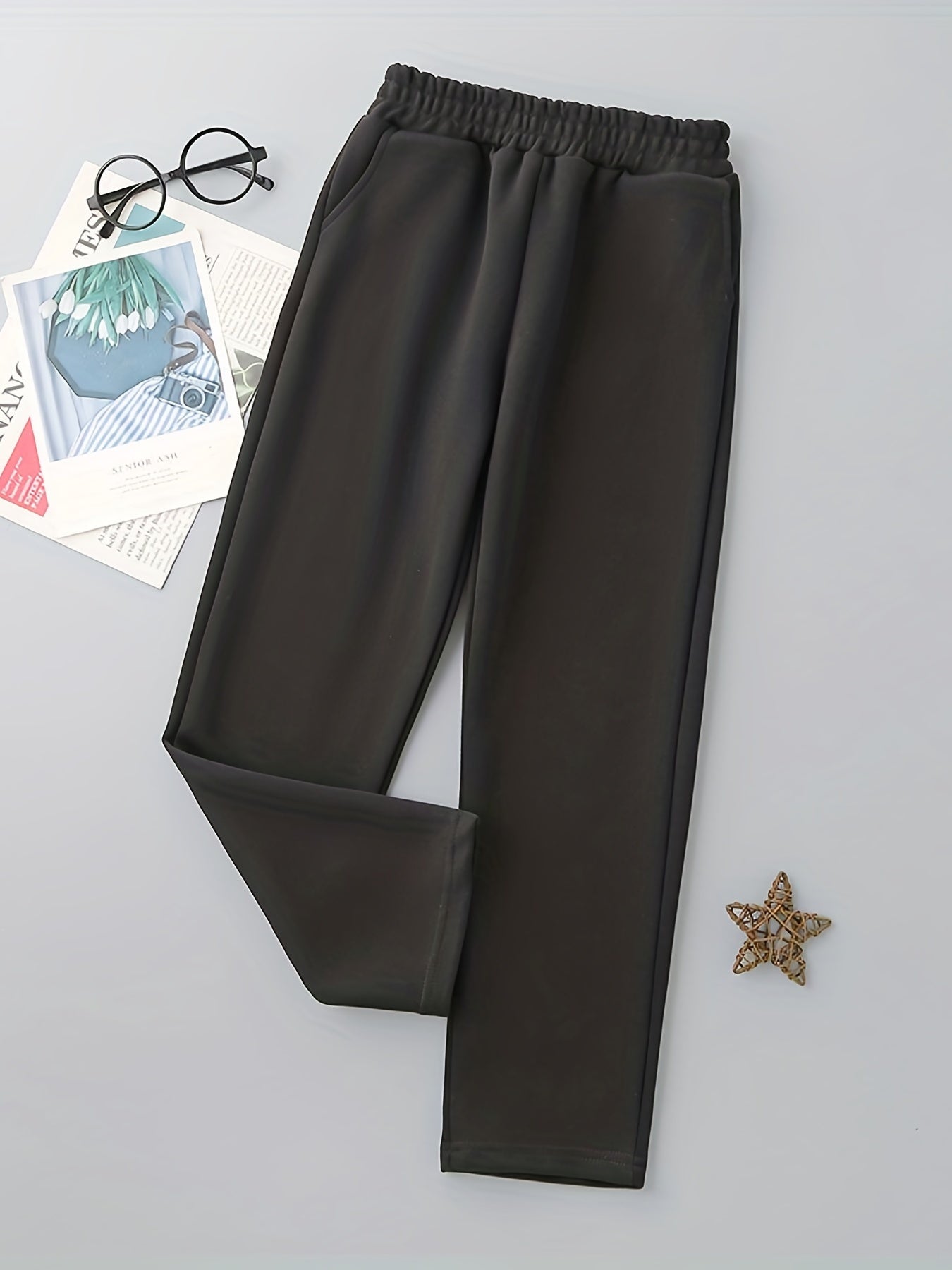 Girls Striped Print High Waist Sweatpants With Pockets