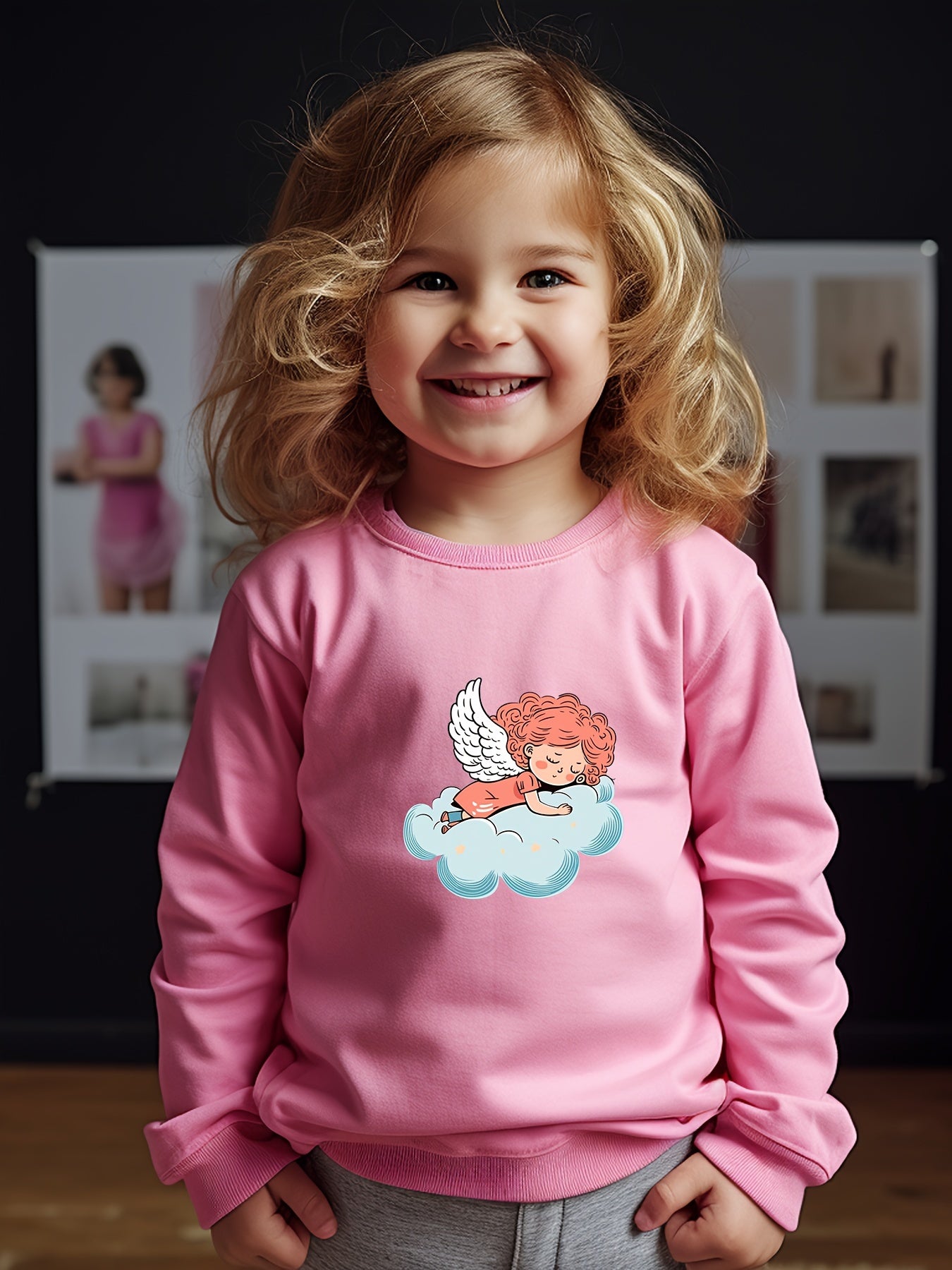 Angel Print Sweatshirt Girls Graphic Pullover for Kids Fall Winter