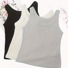 3pcs Ribbed Tank Tops Crew Neck All match Women's Lingerie