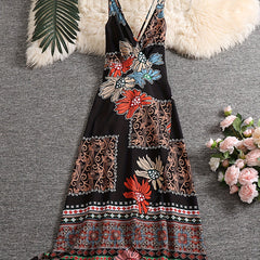 Plus Floral & Scarf Print Criss Cross V Neck Nipped Waist Cami Dress