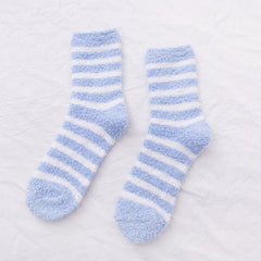 2 Pairs Striped Fuzzy Socks Warm & Soft Home Floor Socks Women's Stockings