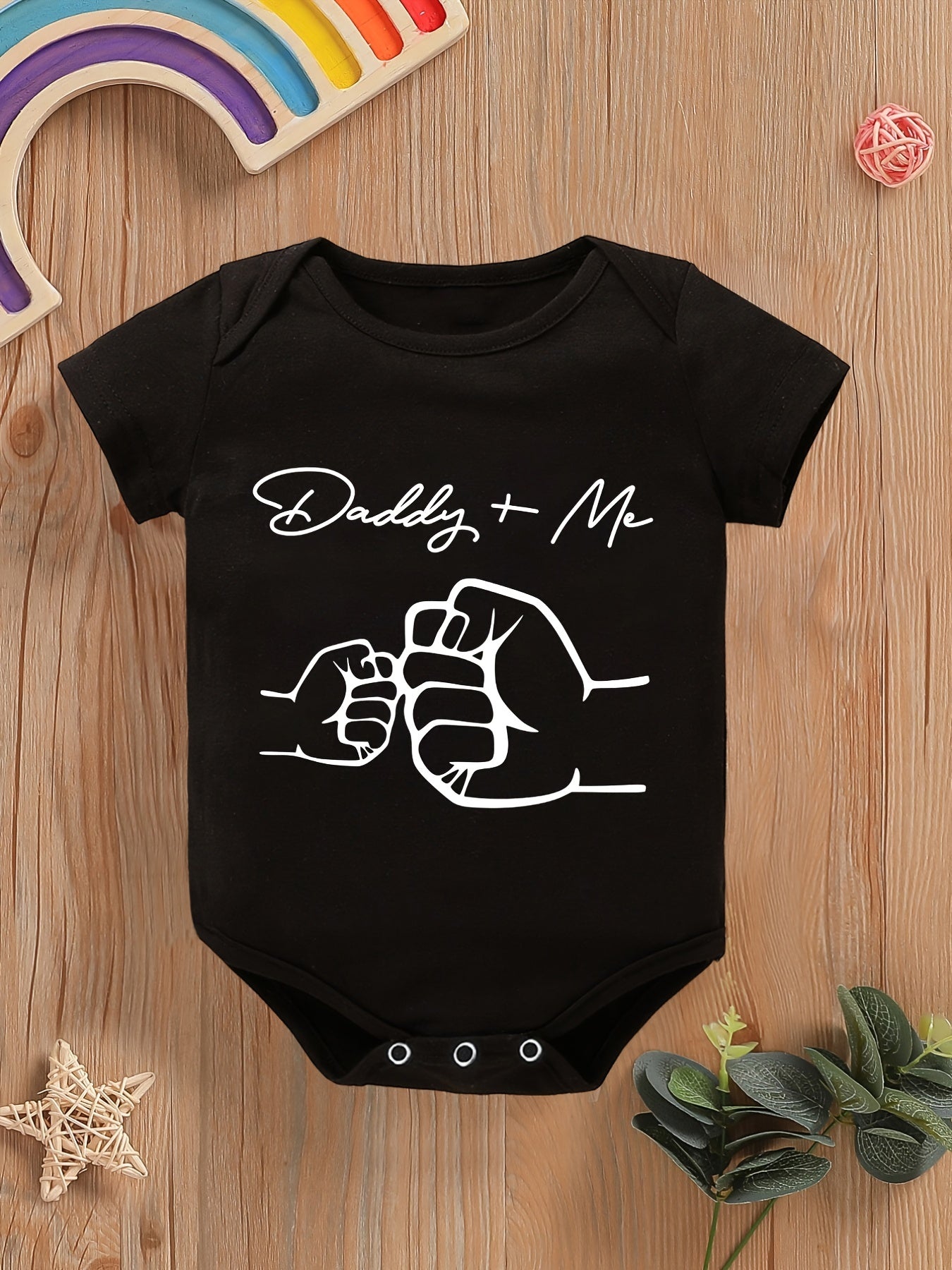 Baby Boys Casual Daddy Me Print Romper Short Sleeve Crew Neck Bodysuit