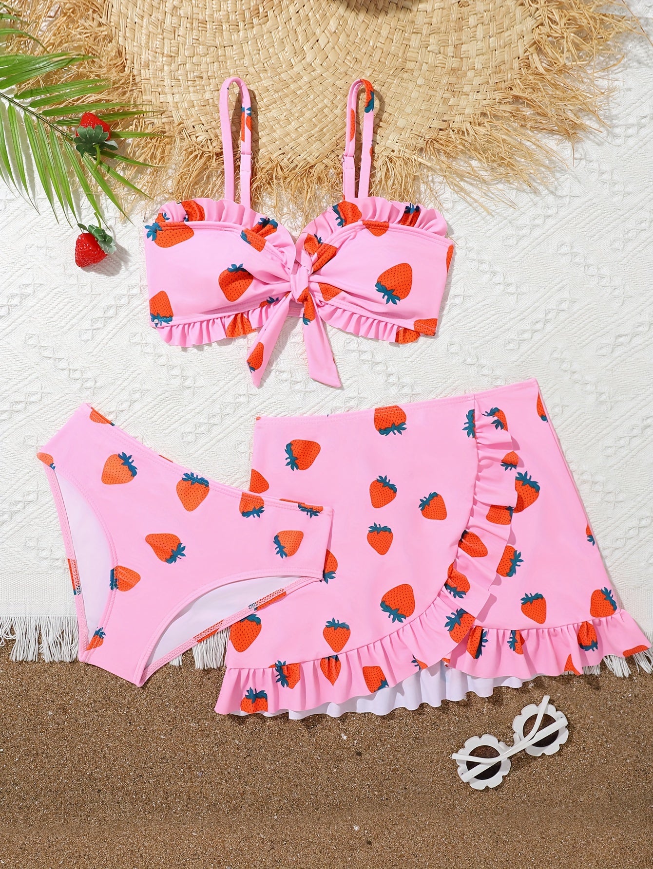 Strawberry 3pc Swim Suit Girls Cartoon Set for Beach