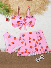 Strawberry 3pc Swim Suit Girls Cartoon Set for Beach
