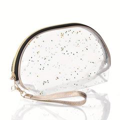 Semicircle Stars Sequin Makeup Bag With Wristlet Dumpling Toiletry Mesh Pouch