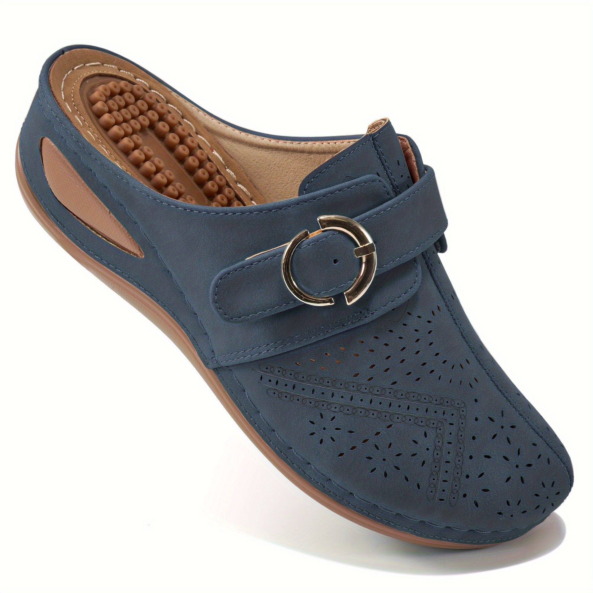 Women's Wedge Clogs Closed Toe Hollow Out Buckle Strap Decor Mules