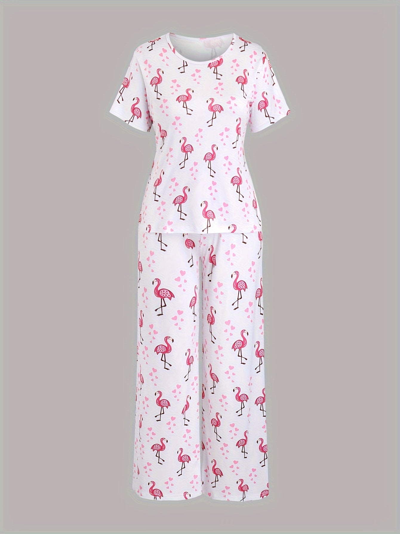 Heart & Flamingo Print Pajama Set