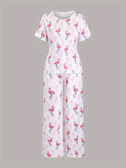 Heart & Flamingo Print Pajama Set