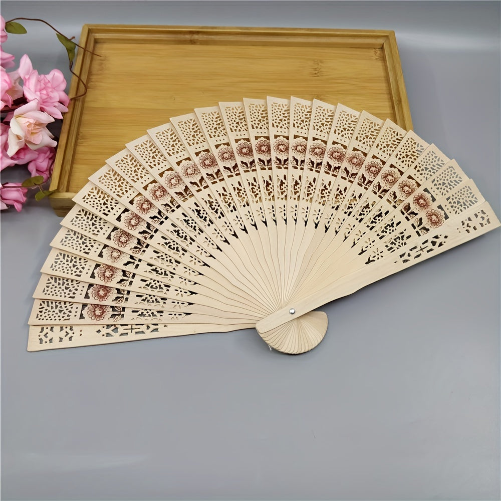 32 cm Sandalwood Fan Sunflower Hollow Pattern Folding Fan Wedding Gift