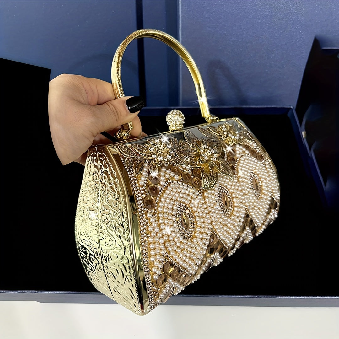 Rhinestone Evening Clutch Bag Geometric Pattern PU Material
