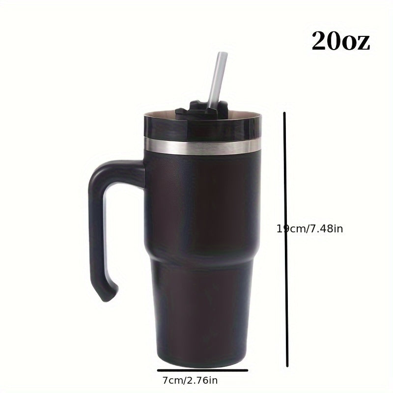 20oz Stainless Steel Insulated Car Cup with Handle Straw
