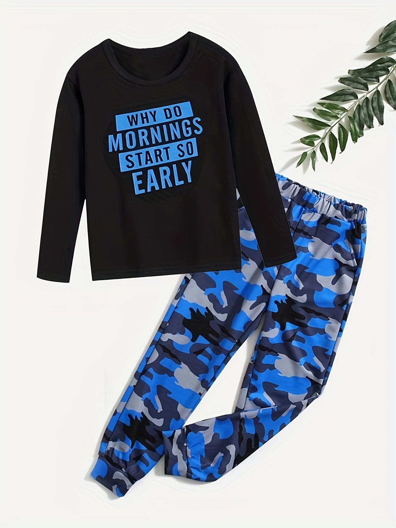Boys Alphabet Print Top & Camo Trousers Pajama Set