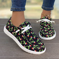 Christmas Print Flat Sporty Loafers Shoes Casual Non Slip Boat Shoes