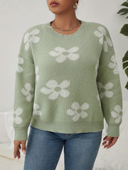 Floral Pattern Sweater Long Sleeve Round Neck Pullover