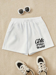 Girls 'Girls Rule The World' Sweat Shorts Elastic Waist