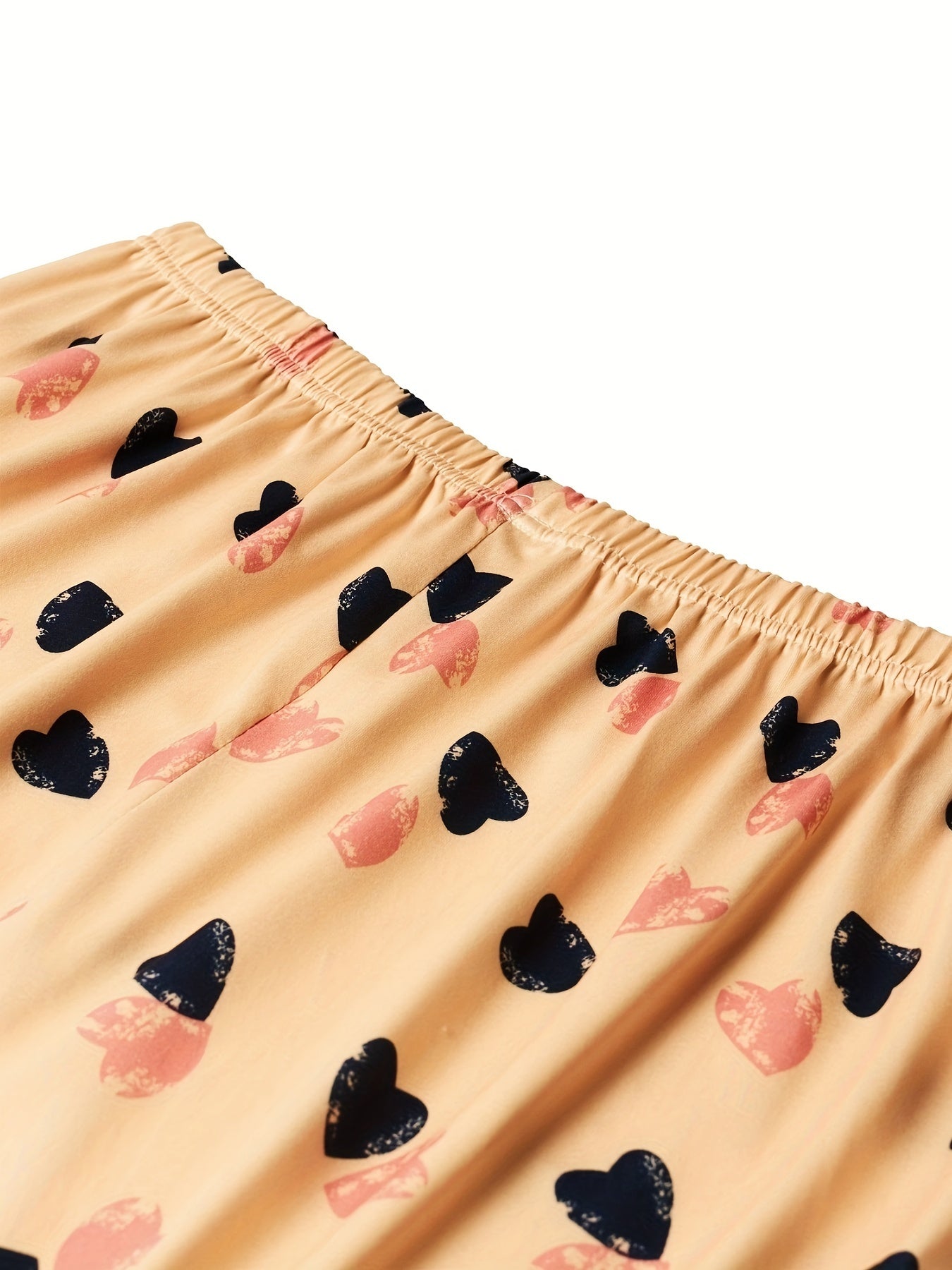 Heart Print Elastic Waist Loungewear Pants