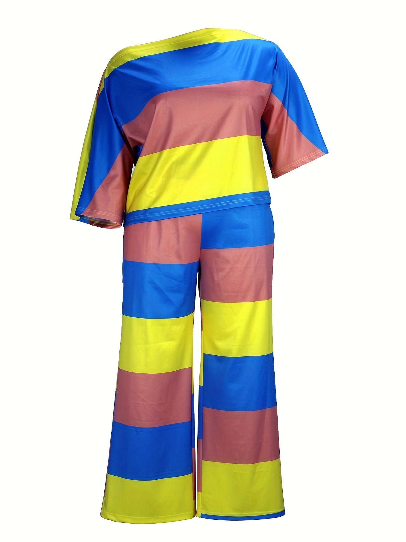 Striped One Shoulder Half Sleeve Top & Pants Set