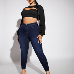 Retro Jeans Women's Plus Solid Button Fly High Rise