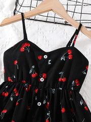 Girls Cherry Graphic Button Cami Princess Dress