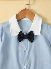 Boys Striped Outfit Short Sleeves Shirt & Vest & Shorts Set