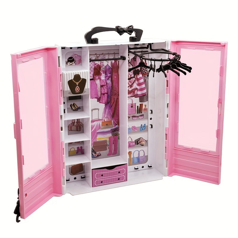 Pink Doll Wardrobe 10 Hangers Fashionable Foldable Hangers Doll Furniture Access