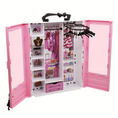 Pink Doll Wardrobe 10 Hangers Fashionable Foldable Hangers Doll Furniture Access