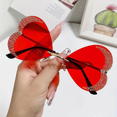 Girl's Love Shape Rimless Sunglasses with Rhinestone Y2K Ocean Lens