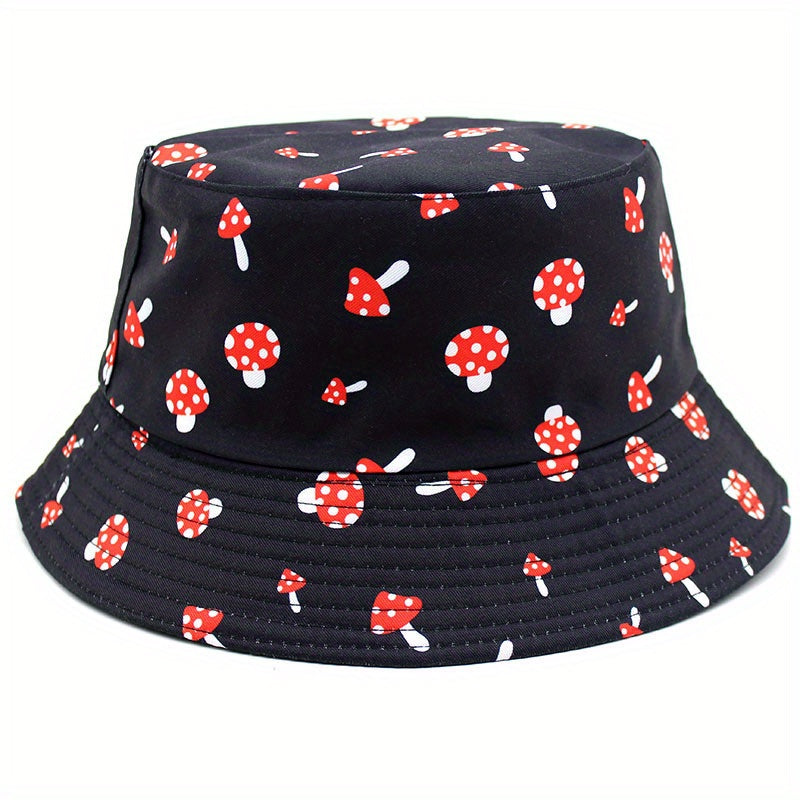 Mushroom Print Fisherman Hat Seaside Sunshade Casual Pot Hat