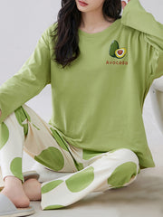 Avocado Print Pajama Set Long Sleeve Top & Pants Women's Sleepwear