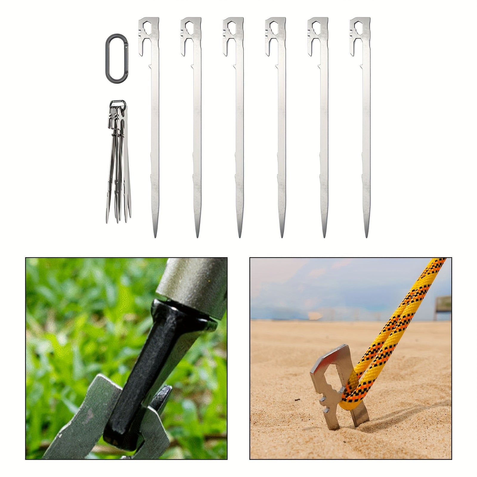 6PCS Tent Stakes Stainless Steel Heavy Duty Metal Pegs For Camping Backpacking
