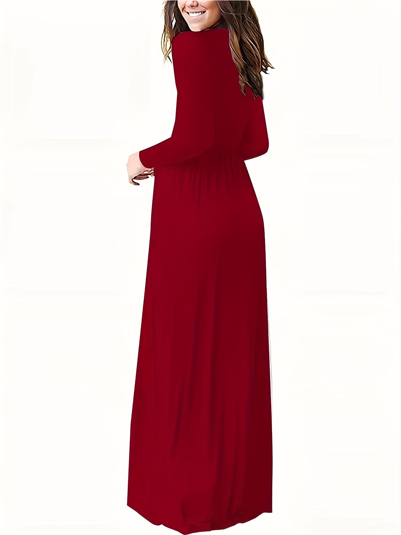 Solid Long Sleeve Maxi Dress With Pockets