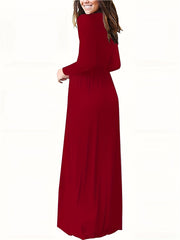 Solid Long Sleeve Maxi Dress With Pockets