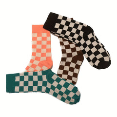 12 Pairs Plaid Crew Socks Comfy & Breathable All match Sports Socks