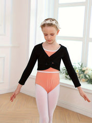 Girls Twist Front Long Sleeve Dance Outerwear For Ballet Gymnastics