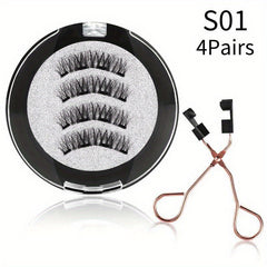 Reusable 3D Mink Magnetic Eyelashes with 4 Magnets & Tweezers