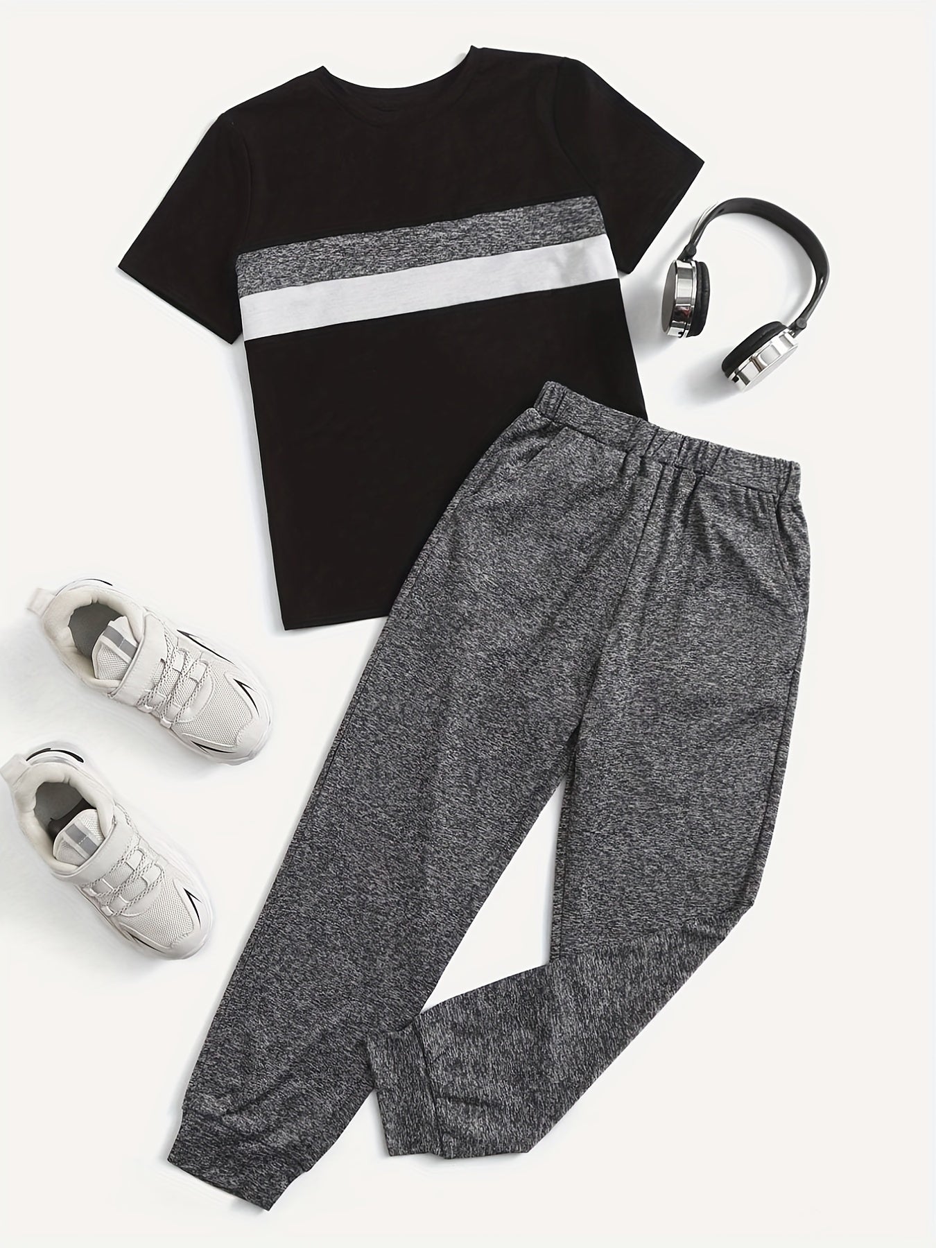 Boy's Casual Outfit Block T shirt & Trousers Set
