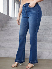 Plus Washed Button Fly High Rise Flared Leg Jeans