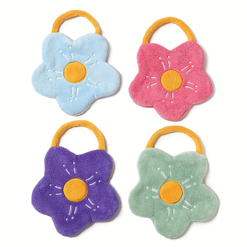 Flower Shape Hand Towel Hanging Drying Hand Rag Coral Velvet Bathroom Decor