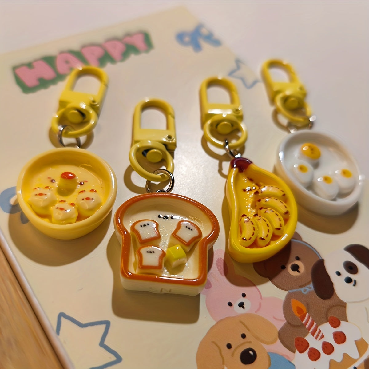 4pcs Breakfast Keychain Pendant Creative Decoration For Car Keys