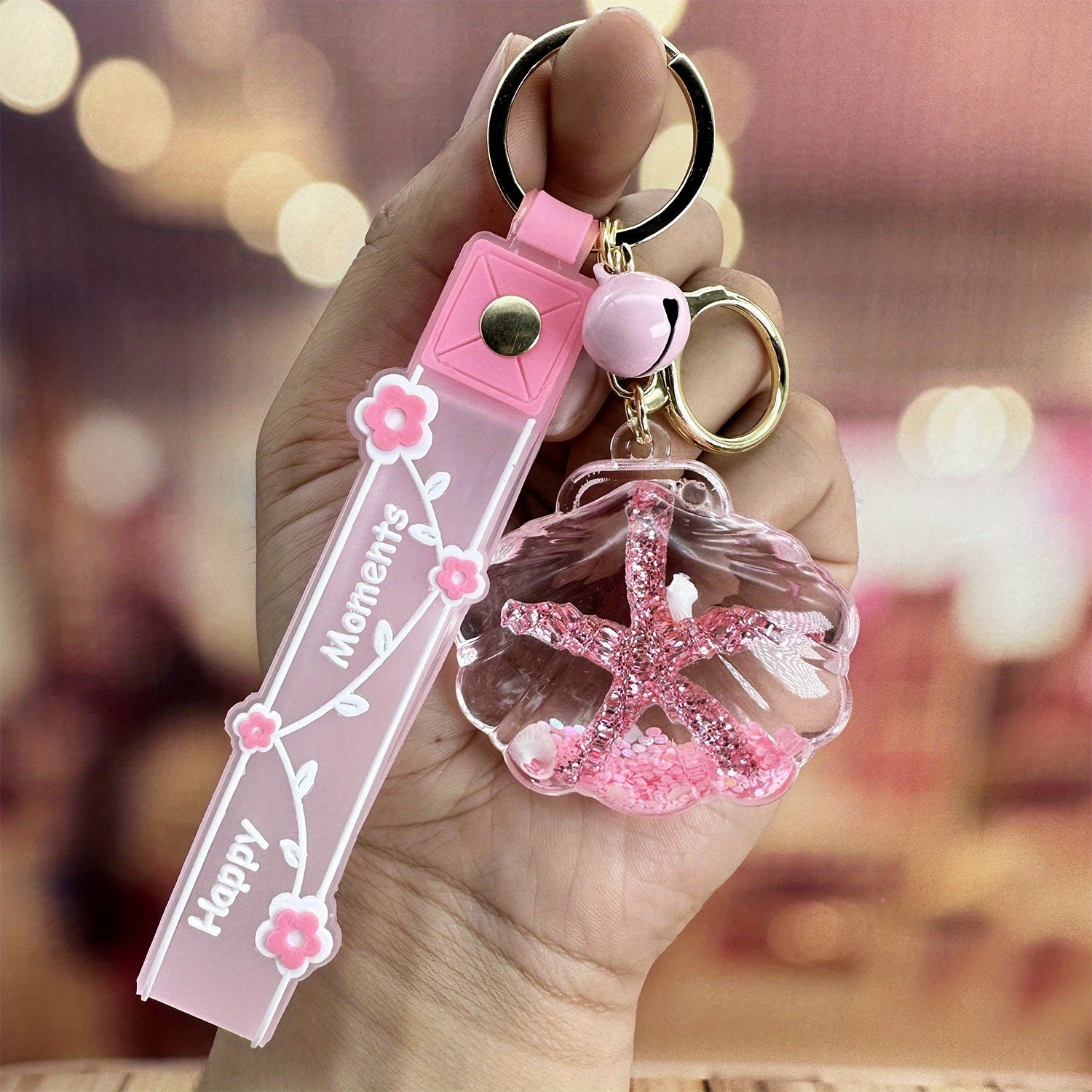 Starfish Keychain Liquid Floating Quicksand Keychains Bag Charm Car Key Ring
