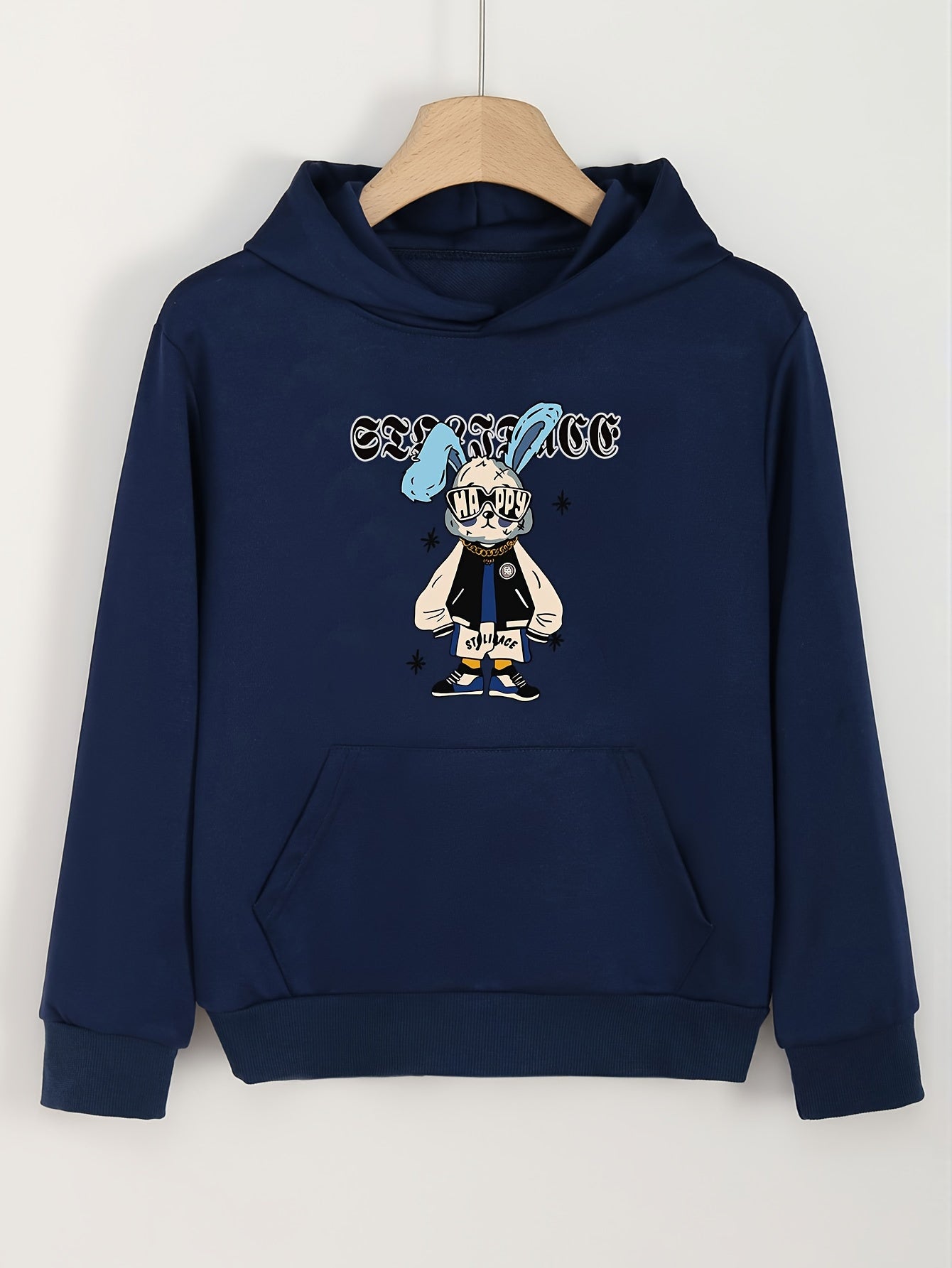 Girls' Bunny Print Hoodie with Pocket Pullover Spring Fall Sports Gift