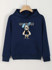 Girls' Bunny Print Hoodie with Pocket Pullover Spring Fall Sports Gift