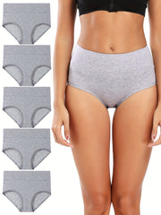 5 Pack Plus Size Panties Set Womens Plus Solid High Waisted Briefs Set