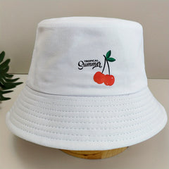 Cherry Print Bucket Hat Lightweight Sun Shade Cap Women