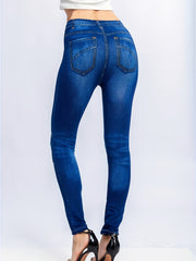 Denim & Butterfly Print Leggings Casual Stretchy Leggings